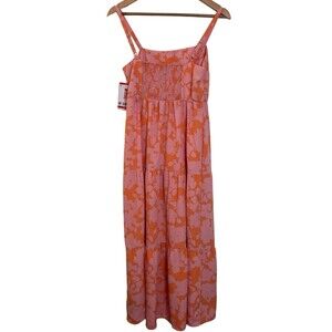 Social Standard By Sanctuary Pink & Orange Back Smock Floral Womens Dress Sz XS
